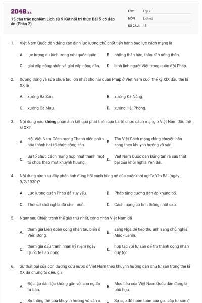 15 câu trắc nghiệm Lịch sử 9 Kết nối tri thức Bài 5 có đáp án (Phần 2)