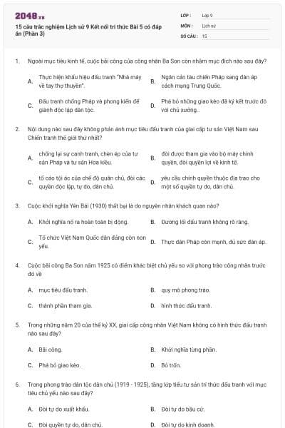 15 câu trắc nghiệm Lịch sử 9 Kết nối tri thức Bài 5 có đáp án (Phần 3)