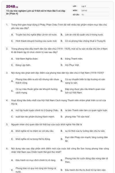 15 câu trắc nghiệm Lịch sử 9 Kết nối tri thức Bài 5 có đáp án (Phần 4)