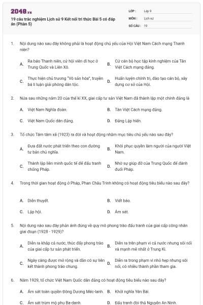 19 câu trắc nghiệm Lịch sử 9 Kết nối tri thức Bài 5 có đáp án (Phần 5)