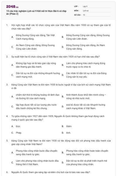 15 câu trắc nghiệm Lịch sử 9 Kết nối tri thức Bài 6 có đáp án (Phần 2)