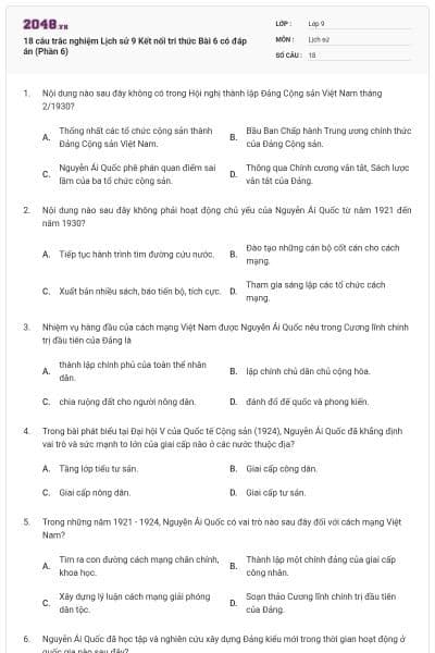 18 câu trắc nghiệm Lịch sử 9 Kết nối tri thức Bài 6 có đáp án (Phần 6)