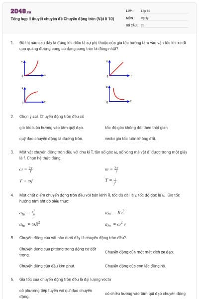 Tổng hợp lí thuyết chuyên đề Chuyển động tròn (Vật lí 10)