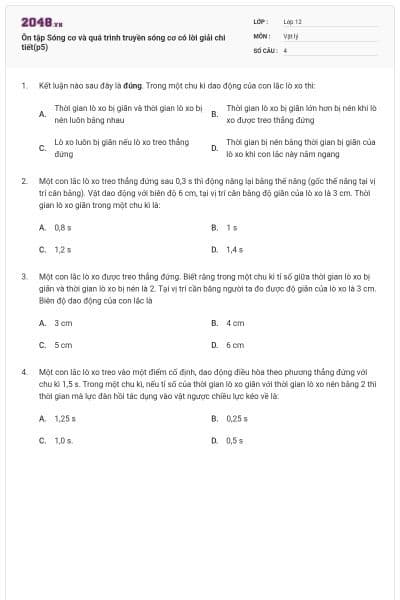 Ôn tập Sóng cơ và quá trình truyền sóng cơ có lời giải chi tiết(p5)