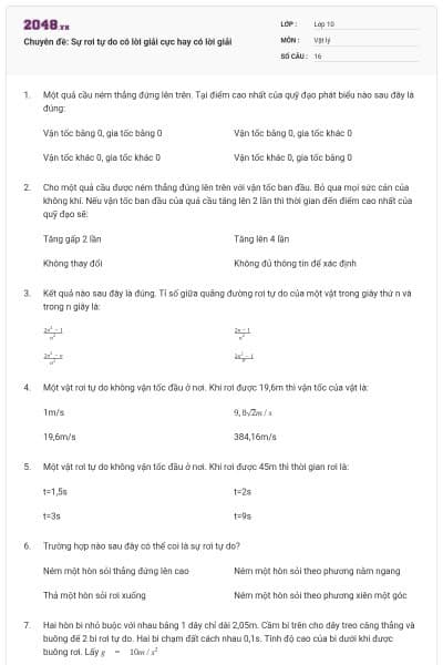 Chuyên đề: Sự rơi tự do có lời giải cực hay có lời giải