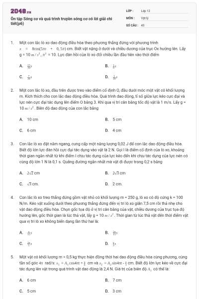 Ôn tập Sóng cơ và quá trình truyền sóng cơ có lời giải chi tiết(p6)
