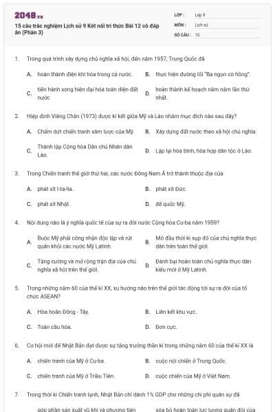 15 câu trắc nghiệm Lịch sử 9 Kết nối tri thức Bài 12 có đáp án (Phần 3)