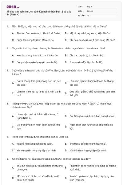15 câu trắc nghiệm Lịch sử 9 Kết nối tri thức Bài 12 có đáp án (Phần 4)
