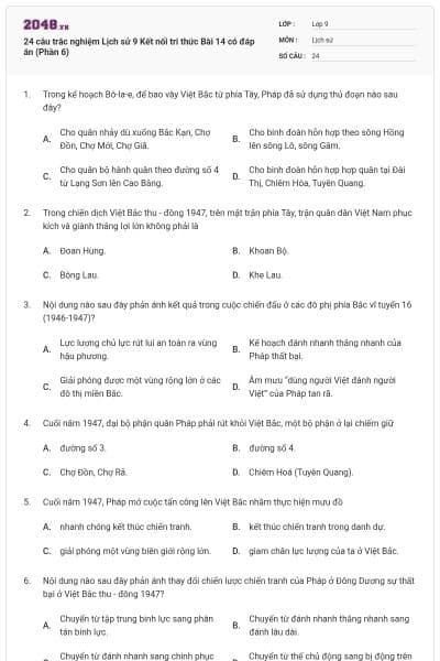 24 câu trắc nghiệm Lịch sử 9 Kết nối tri thức Bài 14 có đáp án (Phần 6)