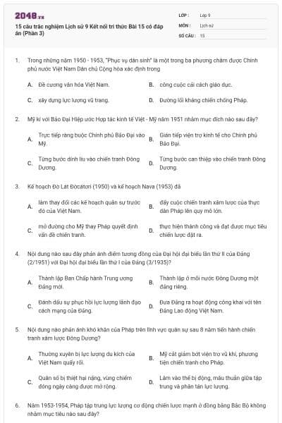 15 câu trắc nghiệm Lịch sử 9 Kết nối tri thức Bài 15 có đáp án (Phần 3)