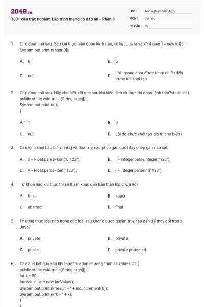 300+ câu trắc nghiệm Lập trình mạng có đáp án - Phần 8