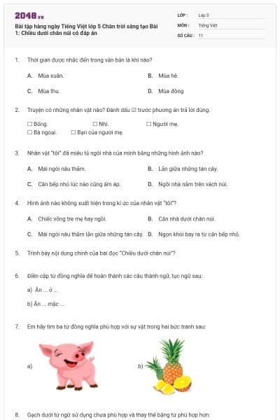 Bài tập hàng ngày Tiếng Việt lớp 5 Chân trời sáng tạo Bài 1: Chiều dưới chân núi có đáp án