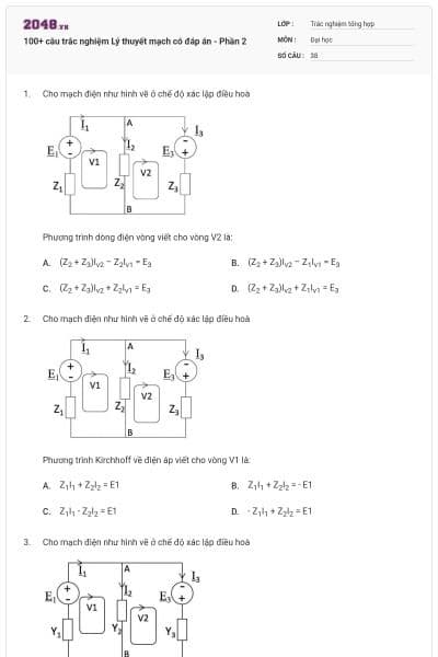 100+ câu trắc nghiệm Lý thuyết mạch có đáp án - Phần 2