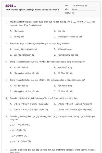 300+ câu trắc nghiệm Linh kiện điện tử có đáp án - Phần 2