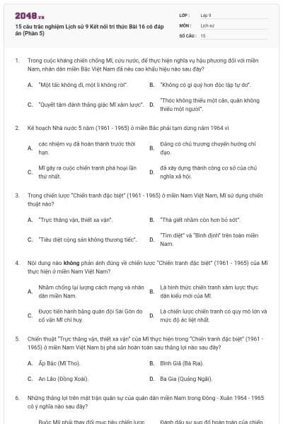 15 câu trắc nghiệm Lịch sử 9 Kết nối tri thức Bài 16 có đáp án (Phần 5)