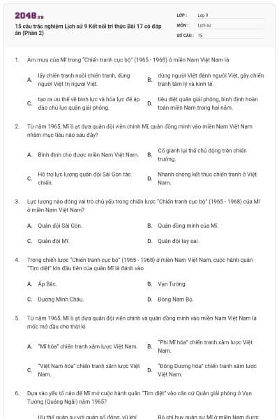 15 câu trắc nghiệm Lịch sử 9 Kết nối tri thức Bài 17 có đáp án (Phần 2)