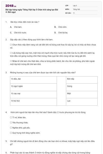 Bài tập hàng ngày Tiếng Việt lớp 5 Chân trời sáng tạo Bài 4: Rét ngọt