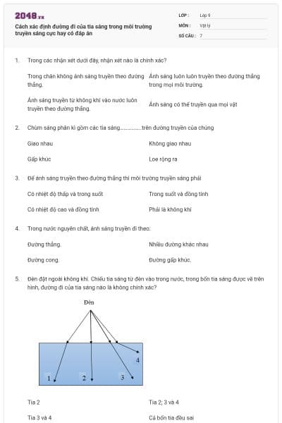 Cách xác định đường đi của tia sáng trong môi trường truyền sáng cực hay có đáp án