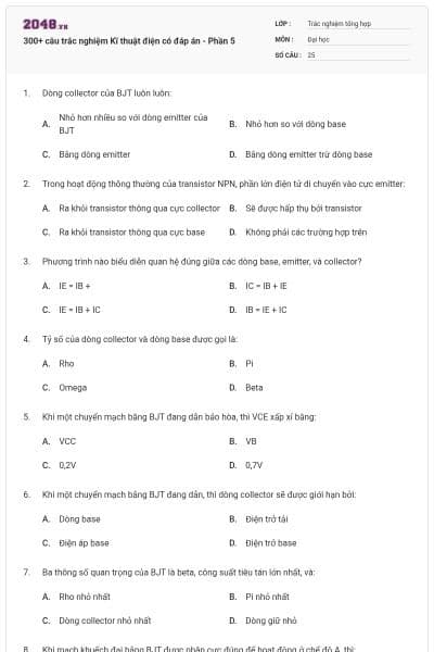 300+ câu trắc nghiệm Kĩ thuật điện có đáp án - Phần 5