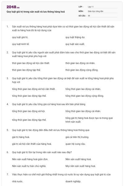 Quy luật giá trị trong sản xuất và lưu thông hàng hoá