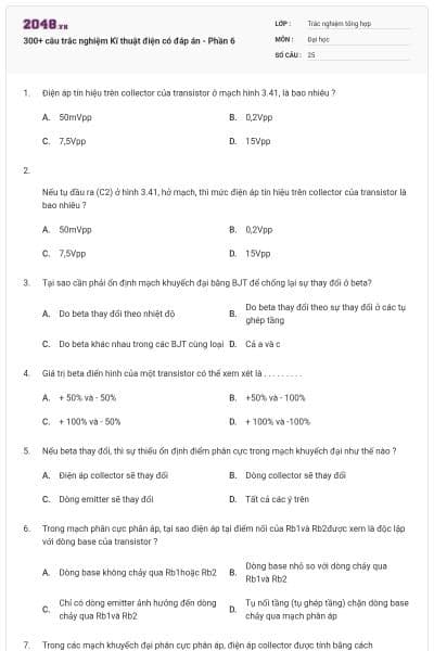 300+ câu trắc nghiệm Kĩ thuật điện có đáp án - Phần 6
