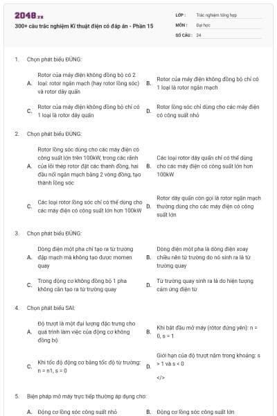 300+ câu trắc nghiệm Kĩ thuật điện có đáp án - Phần 15