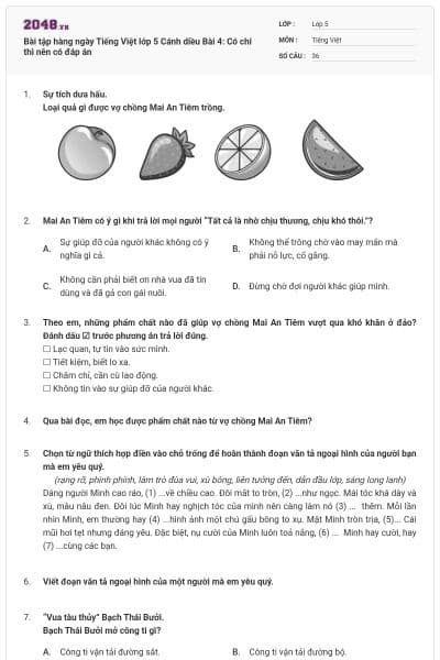 Bài tập hàng ngày Tiếng Việt lớp 5 Cánh diều Bài 4: Có chí thì nên có đáp án