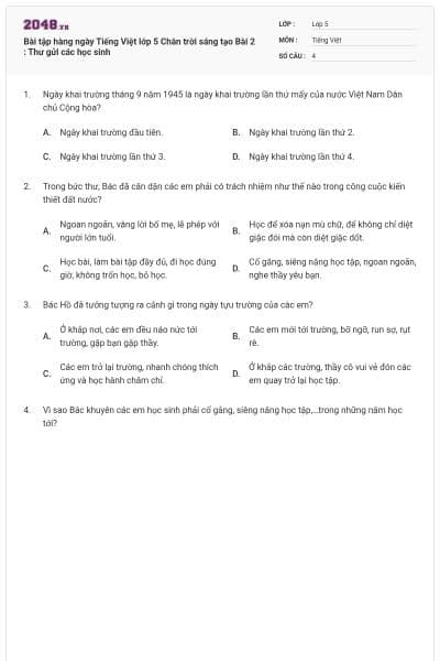 Bài tập hàng ngày Tiếng Việt lớp 5 Chân trời sáng tạo Bài 2 : Thư gửi các học sinh