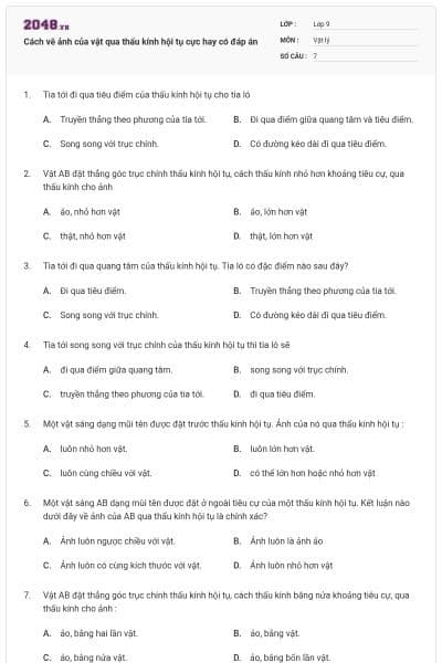 Cách vẽ ảnh của vật qua thấu kính hội tụ cực hay có đáp án