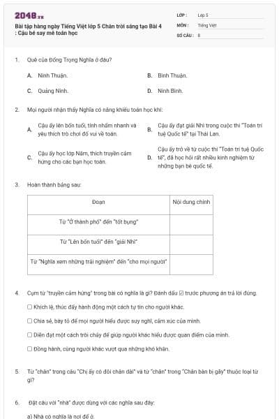 Bài tập hàng ngày Tiếng Việt lớp 5 Chân trời sáng tạo Bài 4 : Cậu bé say mê toán học