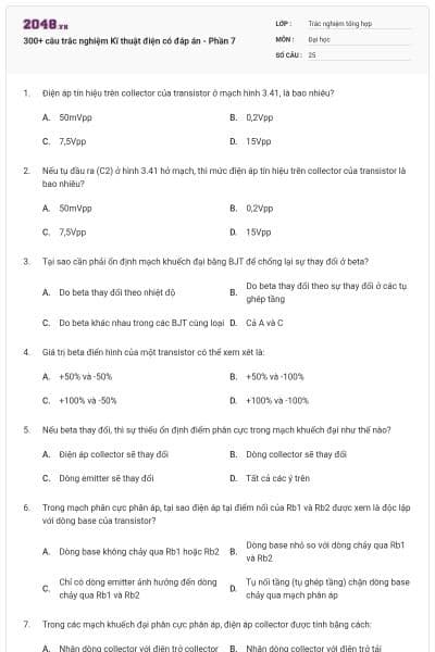 300+ câu trắc nghiệm Kĩ thuật điện có đáp án - Phần 7