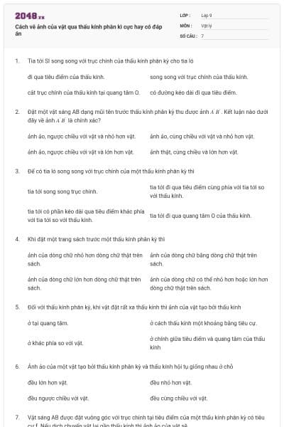 Cách vẽ ảnh của vật qua thấu kính phân kì cực hay có đáp án