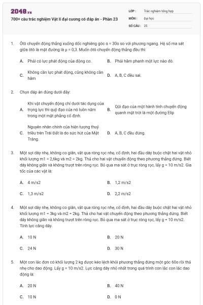 700+ câu trắc nghiệm Vật lí đại cương có đáp án - Phần 23