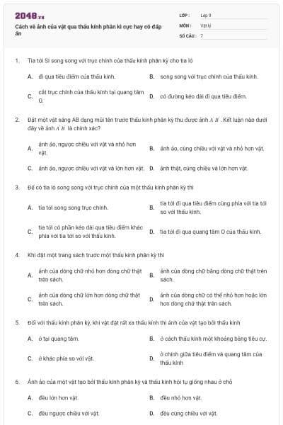 Cách vẽ ảnh của vật qua thấu kính phân kì cực hay có đáp án