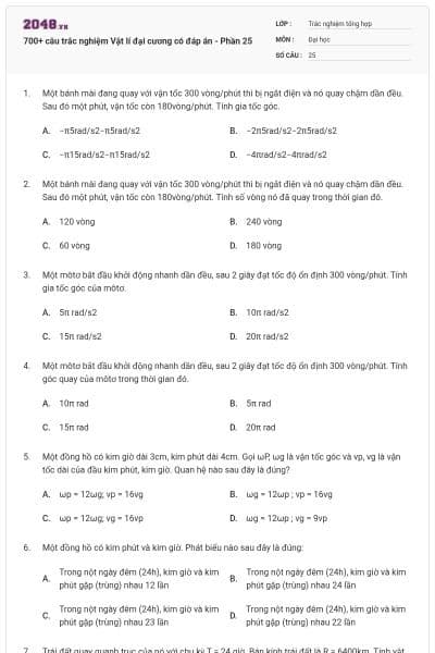 700+ câu trắc nghiệm Vật lí đại cương có đáp án - Phần 25