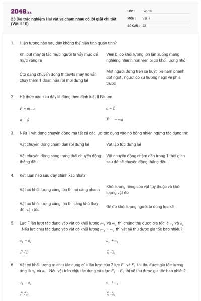 23 Bài trắc nghiệm Hai vật va chạm nhau có lời giải chi tiết (Vật lí 10)