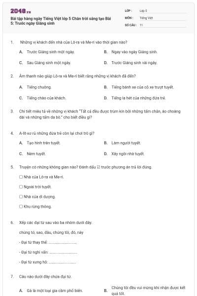 Bài tập hàng ngày Tiếng Việt lớp 5 Chân trời sáng tạo Bài 5: Trước ngày Giáng sinh