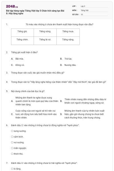 Bài tập hàng ngày Tiếng Việt lớp 5 Chân trời sáng tạo Bài 8: Hãy lắng nghe