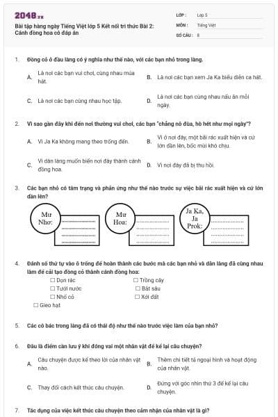 Bài tập hàng ngày Tiếng Việt lớp 5 Kết nối tri thức Bài 2: Cánh đồng hoa có đáp án