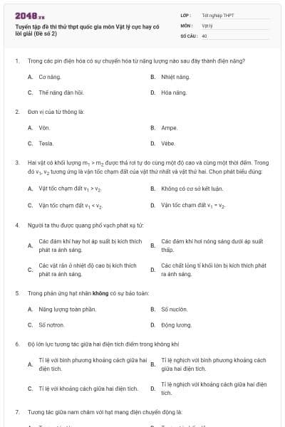 Tuyển tập đề thi thử thpt quốc gia môn Vật lý cực hay có lời giải (Đề số 2)