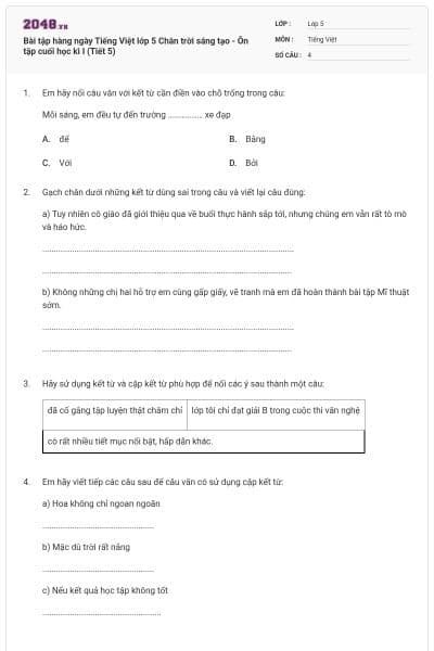 Bài tập hàng ngày Tiếng Việt lớp 5 Chân trời sáng tạo - Ôn tập cuối học kì I (Tiết 5)