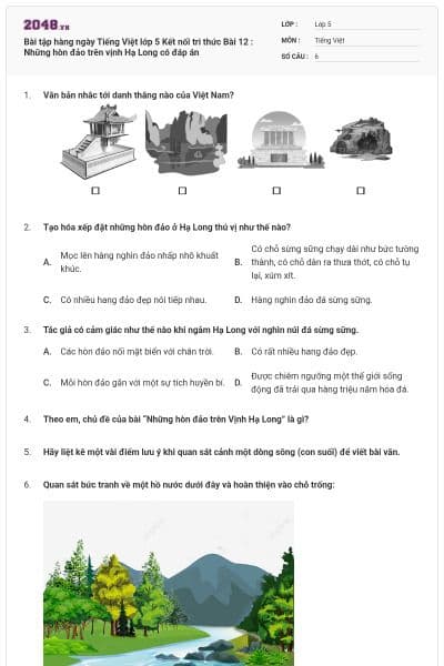 Bài tập hàng ngày Tiếng Việt lớp 5 Kết nối tri thức Bài 12 : Những hòn đảo trên vịnh Hạ Long có đáp án