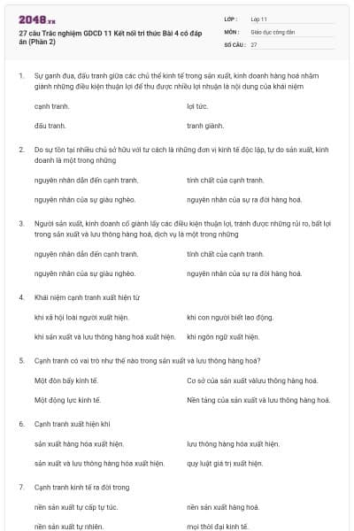 27 câu Trắc nghiệm GDCD 11 Kết nối tri thức Bài 4 có đáp án (Phần 2)