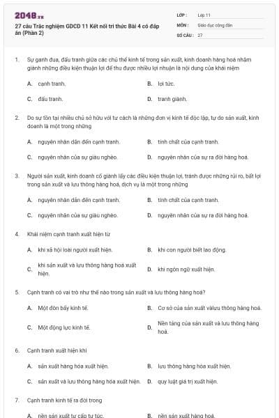 27 câu Trắc nghiệm GDCD 11 Kết nối tri thức Bài 4 có đáp án (Phần 2)