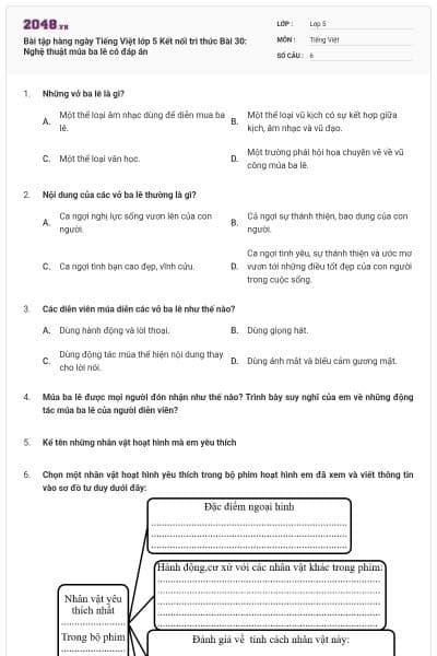 Bài tập hàng ngày Tiếng Việt lớp 5 Kết nối tri thức Bài 30: Nghệ thuật múa ba lê có đáp án