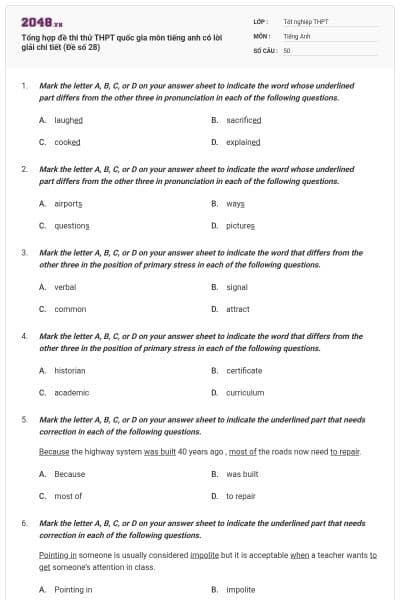 Tổng hợp đề thi thử THPT quốc gia môn tiếng anh có lời giải chi tiết (Đề số 28)