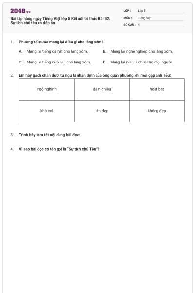 Bài tập hàng ngày Tiếng Việt lớp 5 Kết nối tri thức Bài 32: Sự tích chú tễu có đáp án