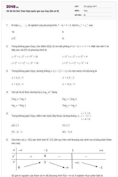 30 đề thi thử Toán thpt quốc gia cực hay (Đề số 8)