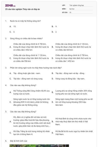 25 câu trắc nghiệm Thủy văn có đáp án