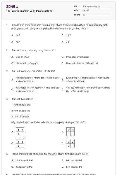 100+ câu trắc nghiệm Vẽ kỹ thuật có đáp án